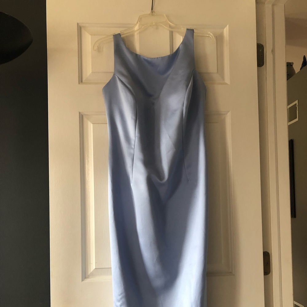 Long blue satin dress